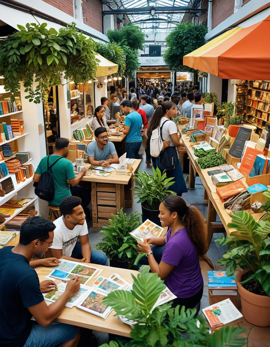 A visually captivating scene illustrating a diverse group of individuals eagerly exploring a vibrant marketplace filled with various financial assistance resources like brochures, books, and digital screens displaying helpful information. Incorporate symbols of prosperity such as growing plants and coins, representing growth and wealth. The atmosphere is lively and inviting, showcasing people interacting and sharing ideas. super-realistic. vibrant colors. white background.